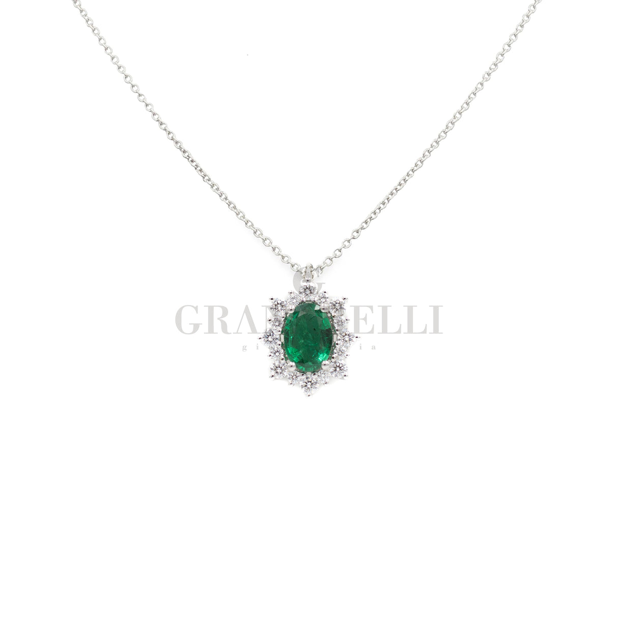Girocollo Smeraldo e Diamanti in Oro Bianco