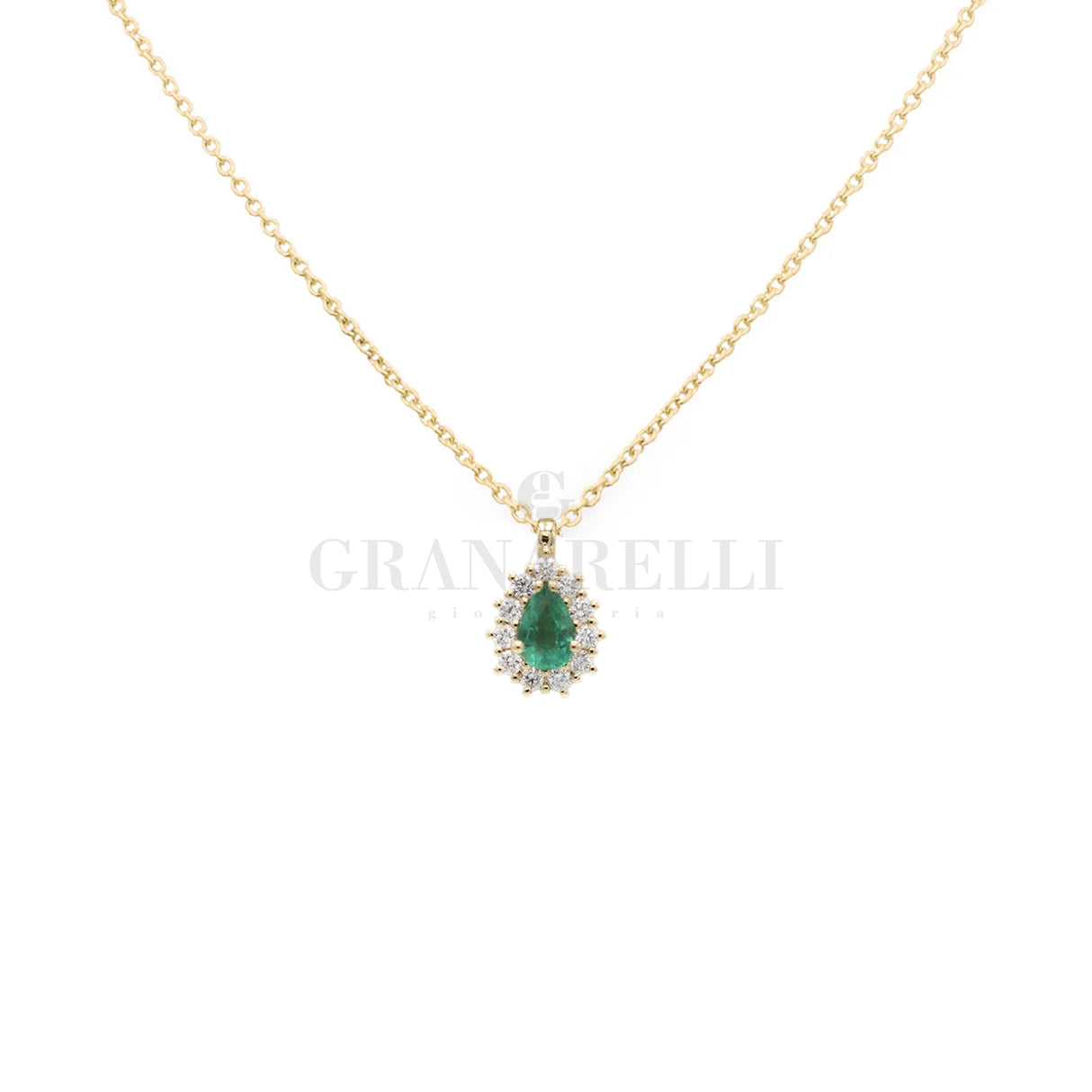 Girocollo Goccia Smeraldo 0.37 kt con Diamanti  in oro giallo