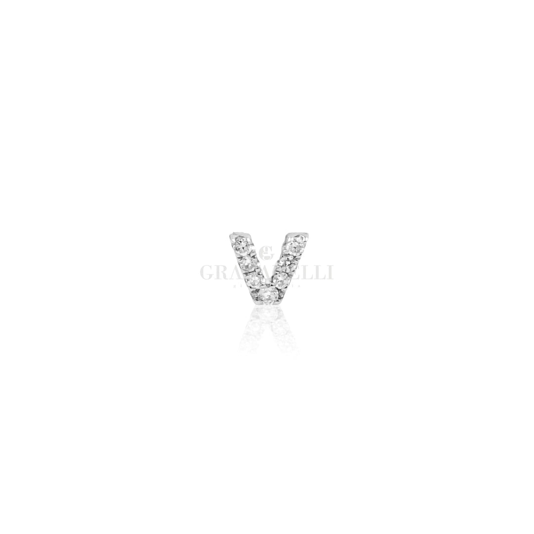 Mono Orecchino Lettera V in Oro Bianco e Diamanti-Orecchini-CRIVELLI- [SKU] -Gioielleria Granarelli
