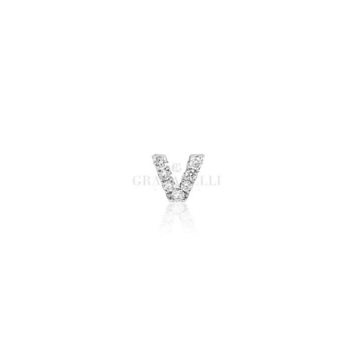Mono Orecchino Lettera V in Oro Bianco e Diamanti-Orecchini-CRIVELLI- [SKU] -Gioielleria Granarelli