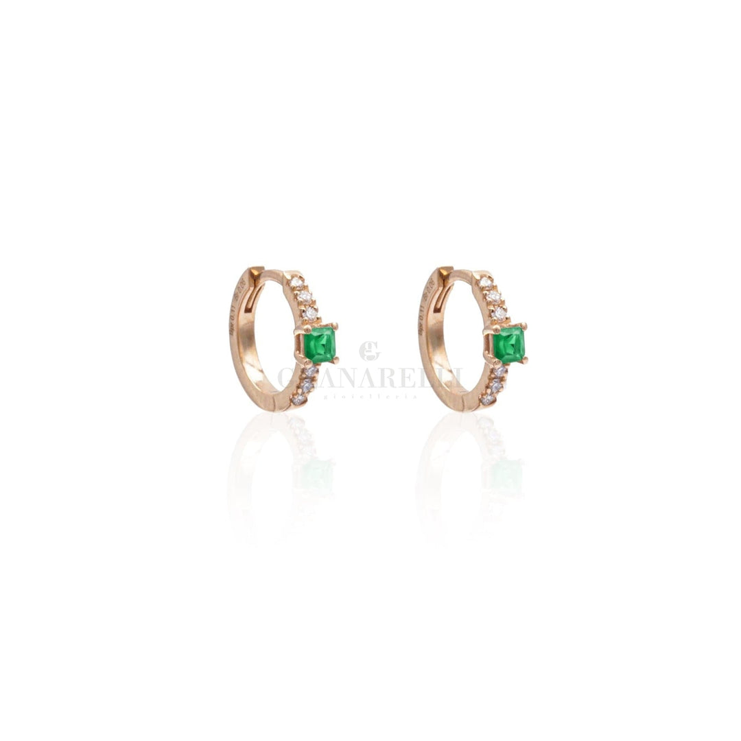 Orecchini cerchio in Oro Rosa con Diamanti e Smeraldo-Orecchini-CRIVELLI- [SKU] -Gioielleria Granarelli