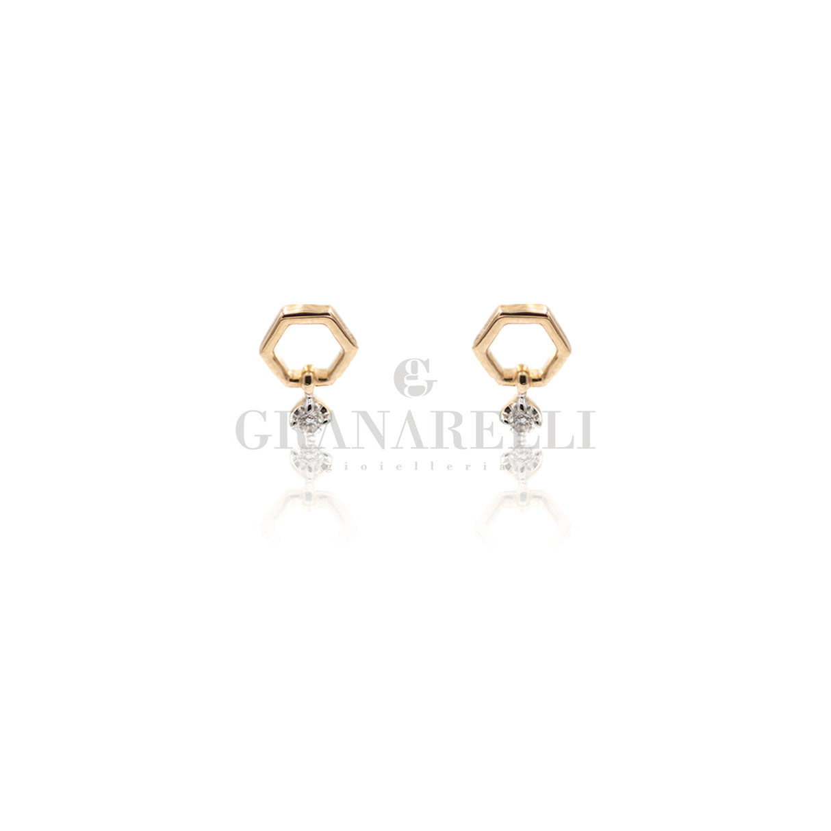 Orecchini Esagono e Diamanti Oro Rosa