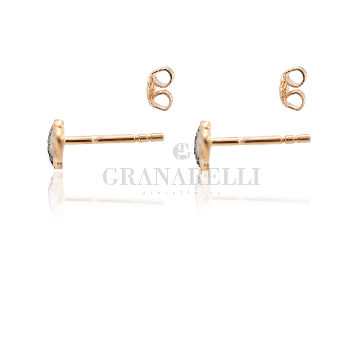 Orecchini 2 Cuori e Diamanti Bianchi e Neri in Oro Rosa