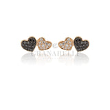 Orecchini 2 Cuori e Diamanti Bianchi e Neri in Oro Rosa