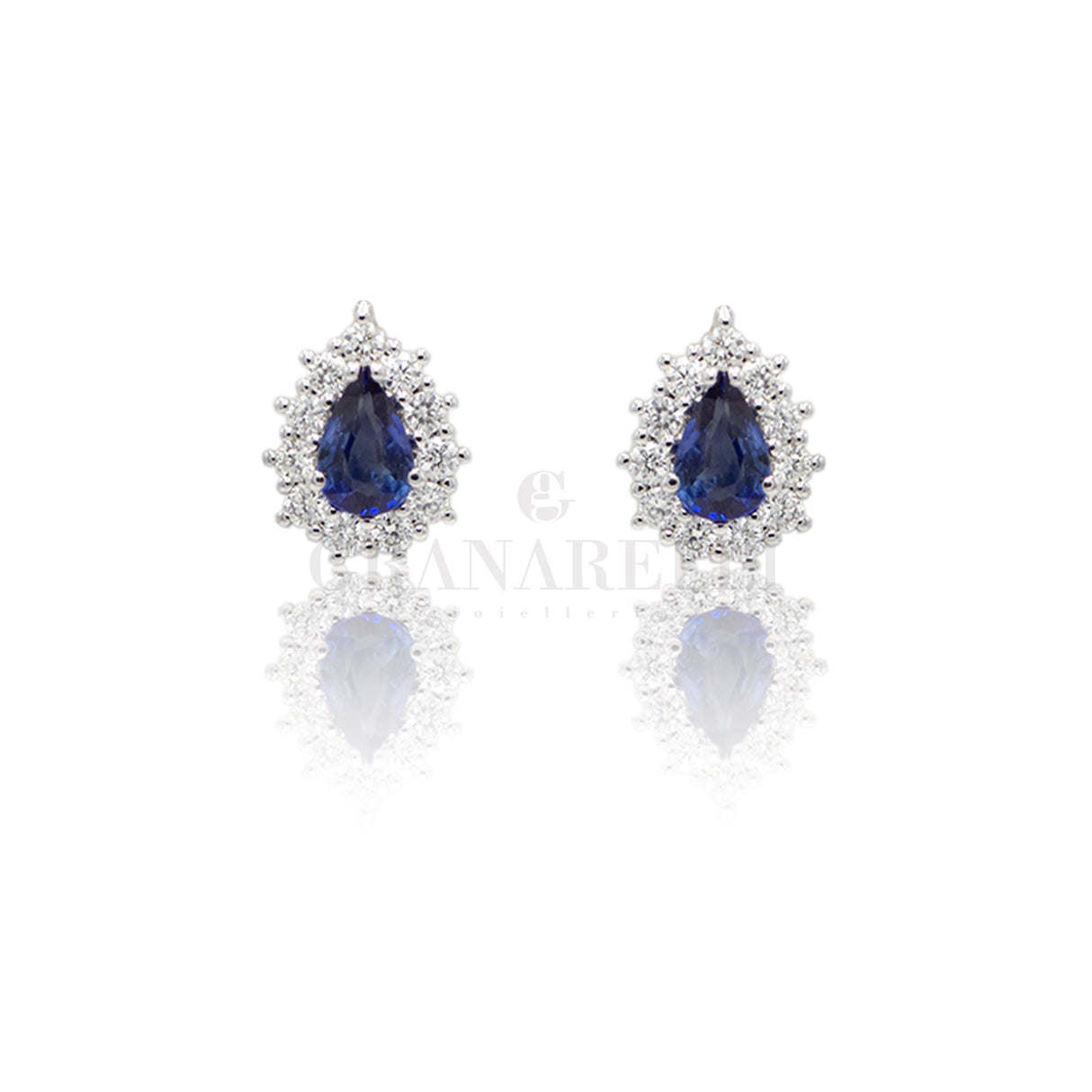 Orecchini con Zaffiri goccia ct 1,10  e Diamanti In Oro Bianco