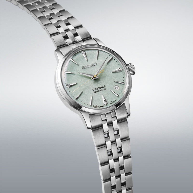 Presage Cocktail Time Automatico Acciaio Verde Chiaro Diamanti 34mm