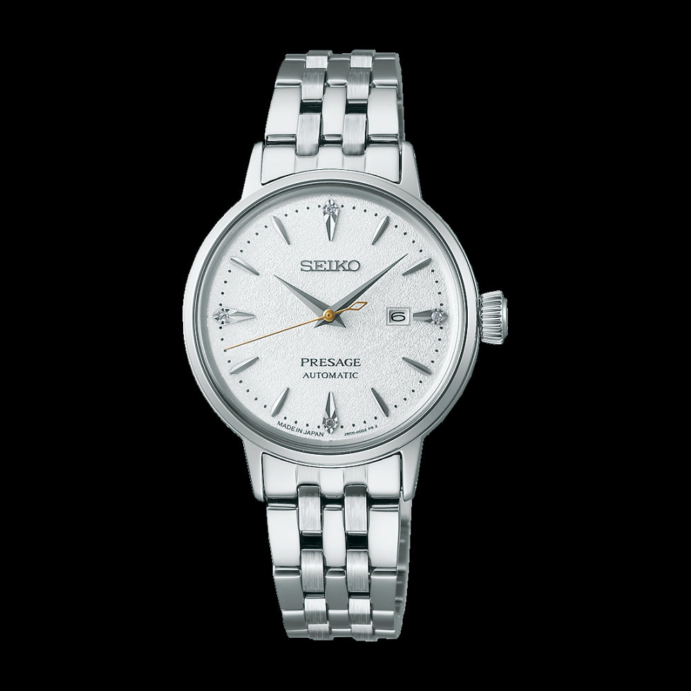 Presage Cocktail Automatico Acciaio Bianco con Diamanti 30mm