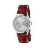 G-Timeless Silver con Api Cinturino Pelle Rosso-Orologi-GUCCI-Gioielleria Granarelli