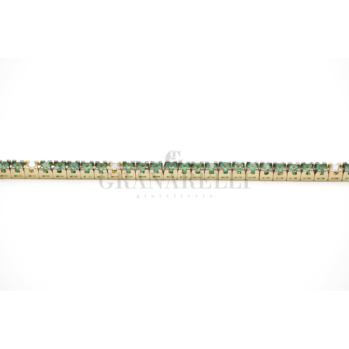 Bracciale Tennis Oro Giallo con Smeraldi e Diamanti Bianchi