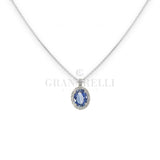 Witte gouden ketting diamanten met "ovaal" gesneden saffier CT 1.22