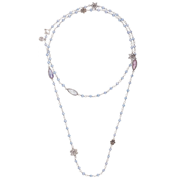 Collana con Perle Bianche e Rosa e Zirconi-Girocolli-YVONE CHRISTA-Gioielleria Granarelli