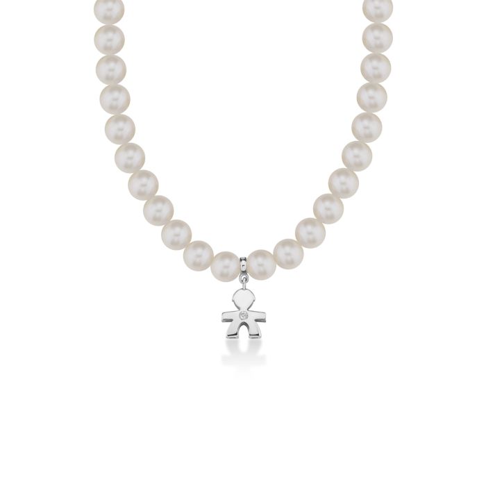 Collana Le Perle Bimbo con Diamante Oro Bianco-Girocolli-LE BEBE'-Gioielleria Granarelli